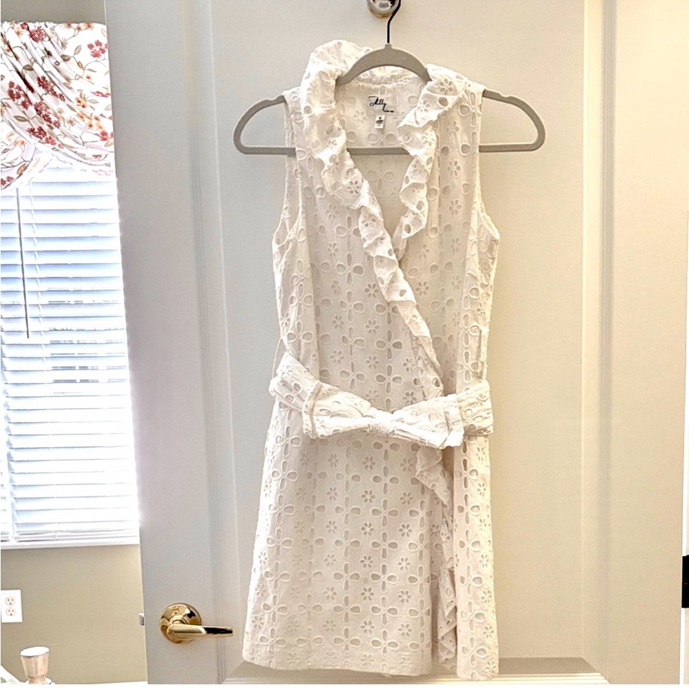 Milly White Eyelet Floral Tie-Front Dress
